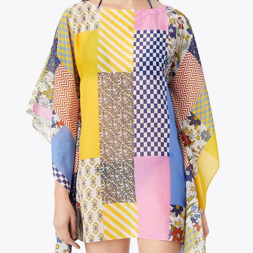 Tory Burch Floral Patchwork Short Caftan